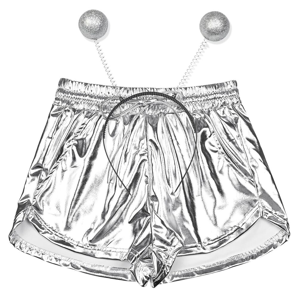 3351 Disco Metallic Short Silve Hallower Costume Glittery Sparkly All